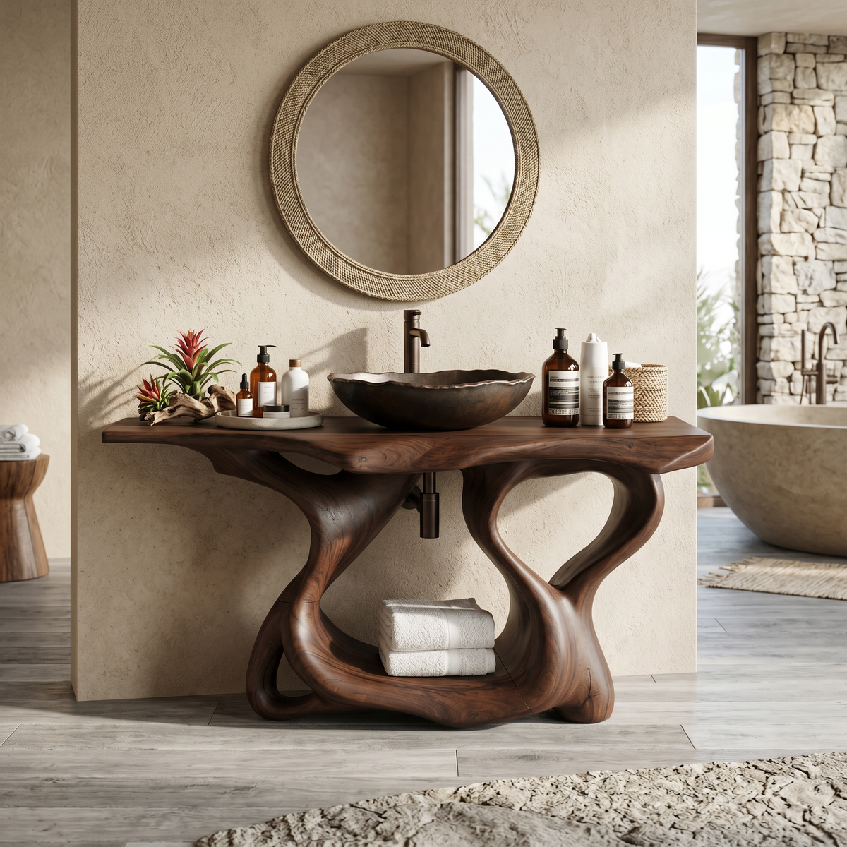 Rustic Solid Wood Vanity For Bathroom Furniture Decor