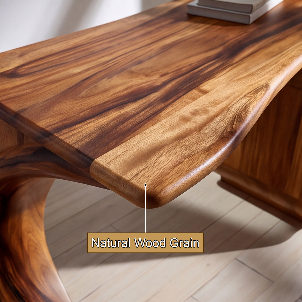 Aurelith Sculpted Solid Wood Desk With Drawers