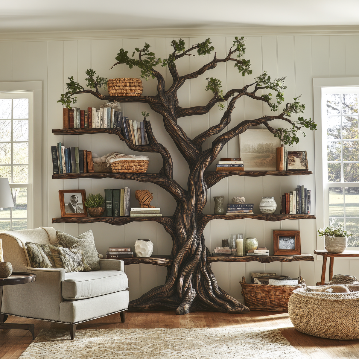 Eldrathen Sculpted Solid Wood Tree Bookshelf