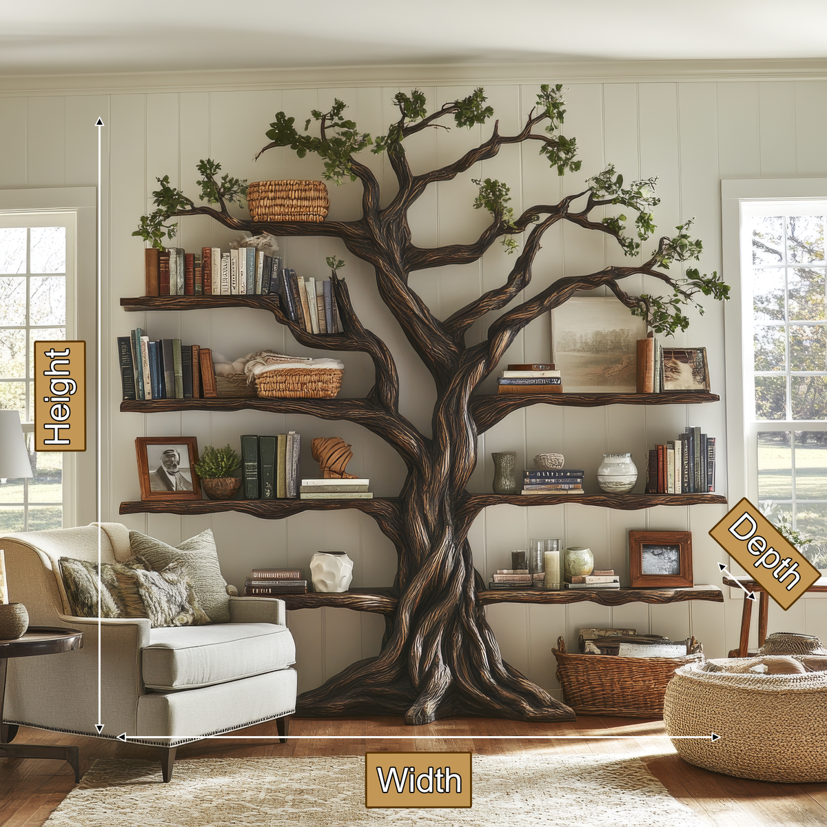Eldrathen Sculpted Solid Wood Tree Bookshelf