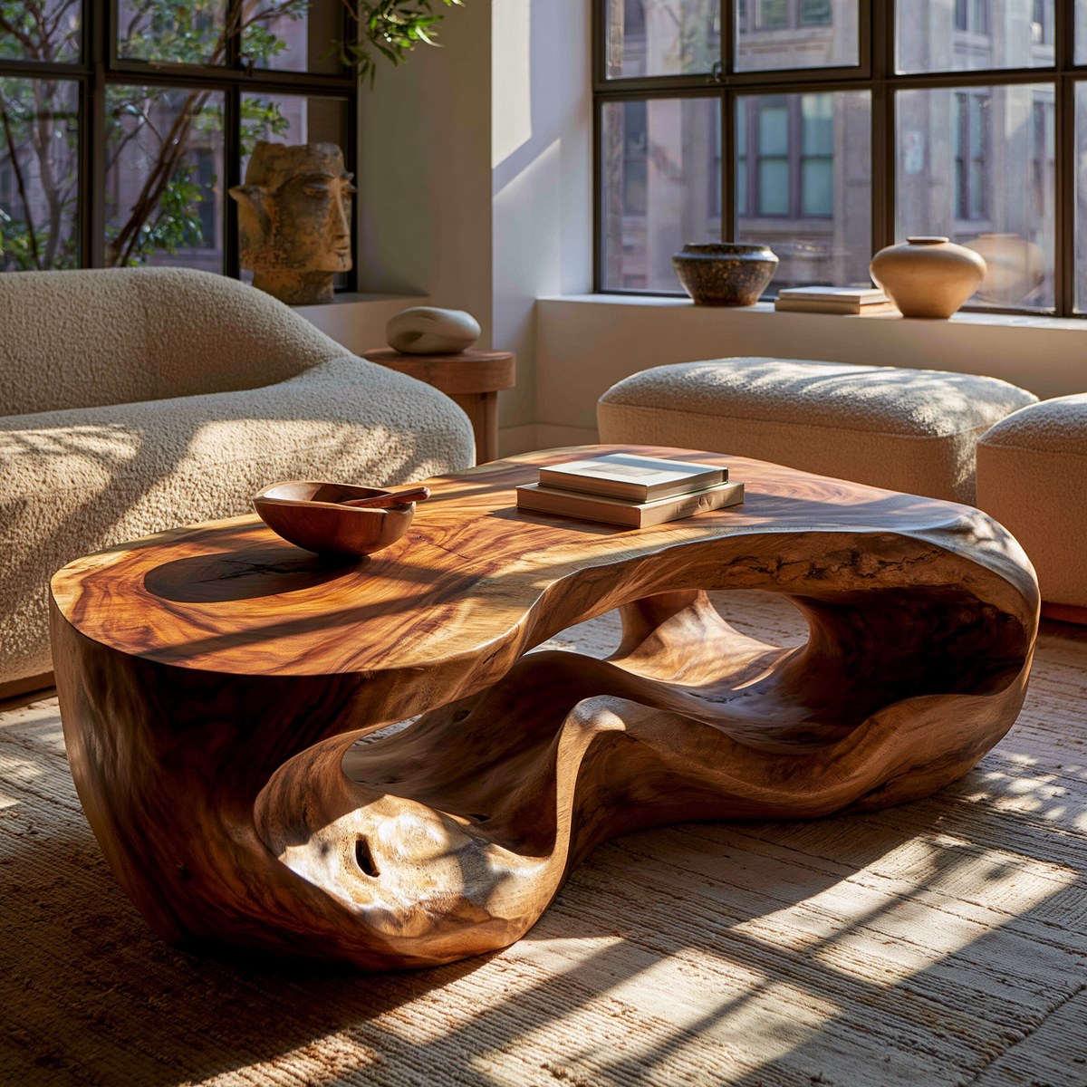 Kaelith Sculpted Solid Wood Coffee Table