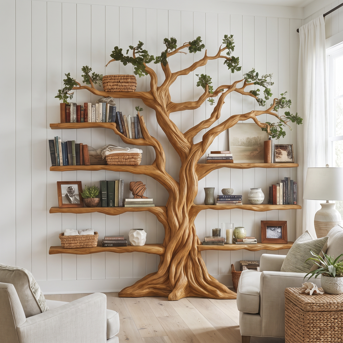 Eldrathen Sculpted Solid Wood Tree Bookshelf