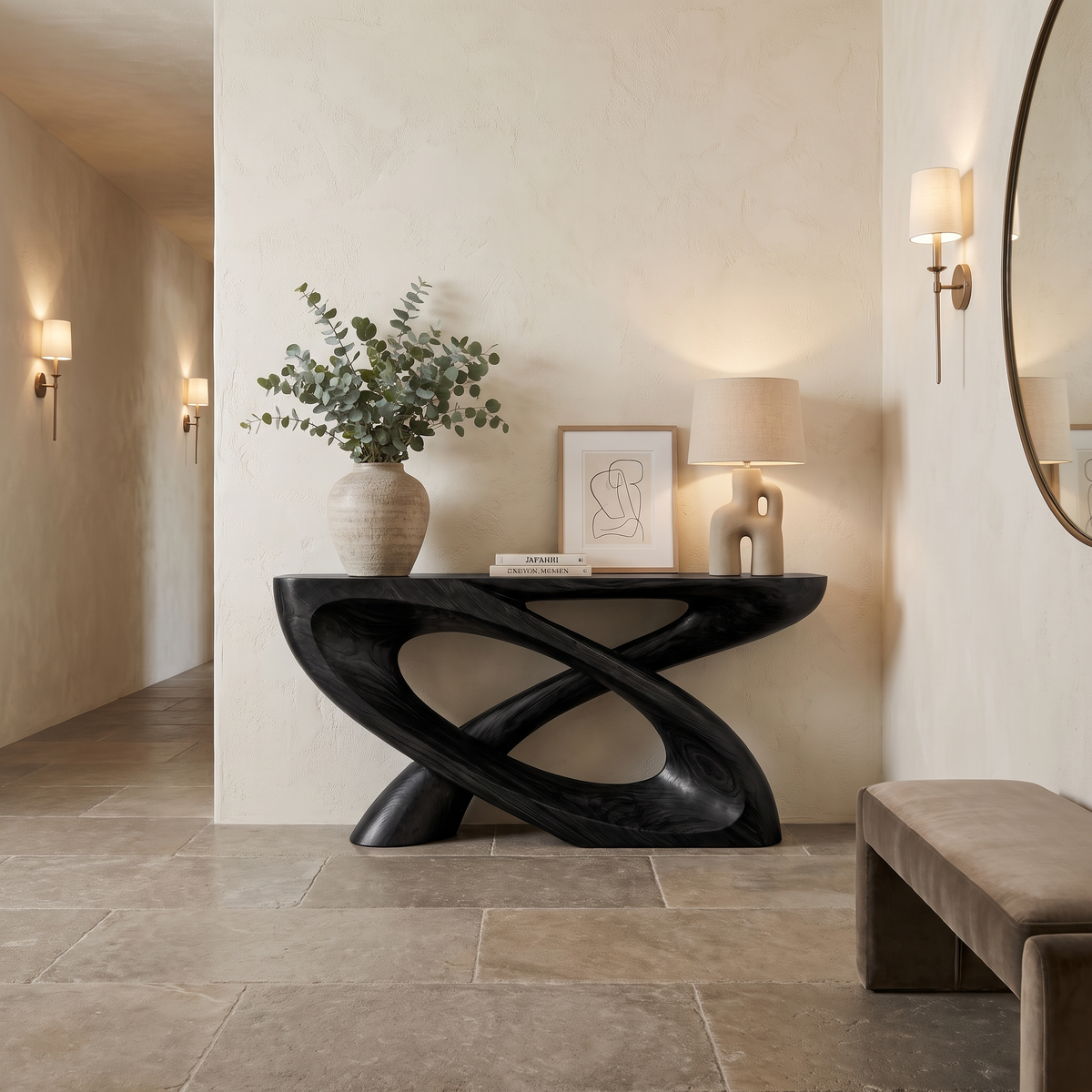 Veylora Sculpted Solid Wood Console Table