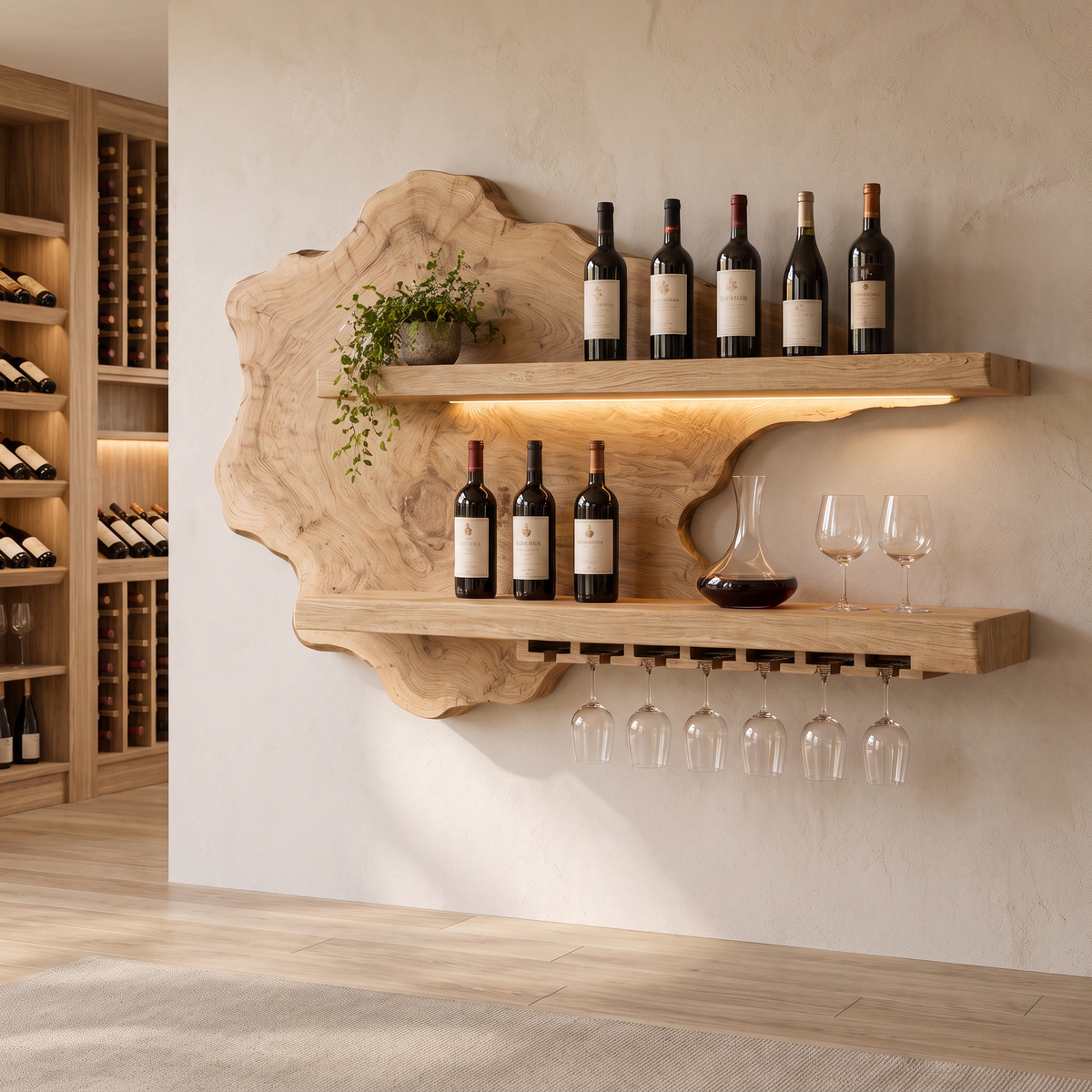 Sylelune Live Edge Handcrafted Floating Wine Shelf