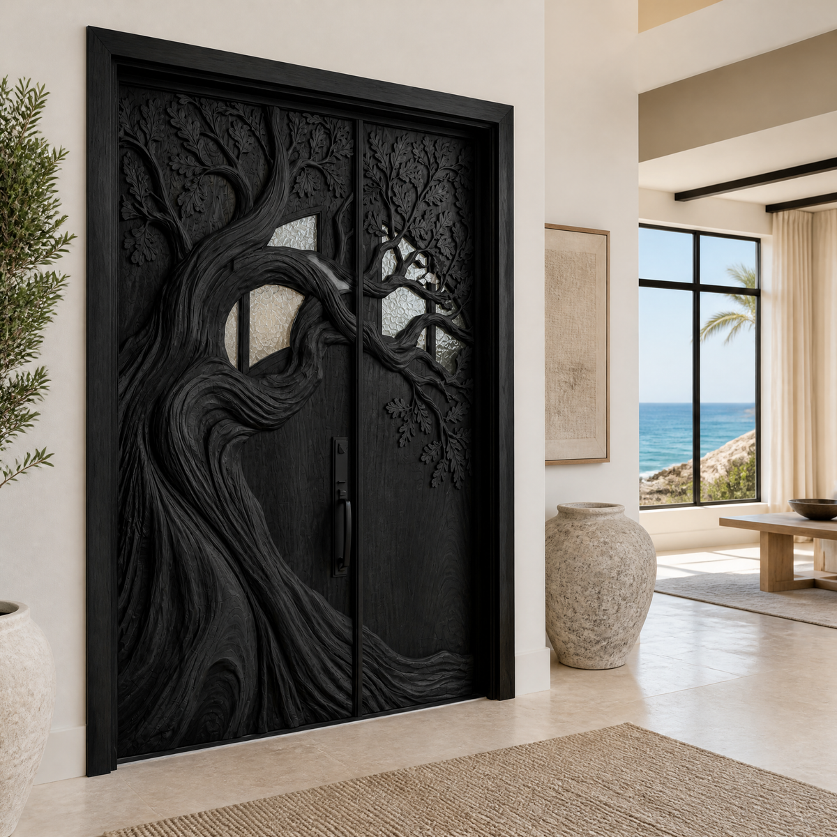 Aurelthorn Sculpted Solid Wood Single Door With Panel