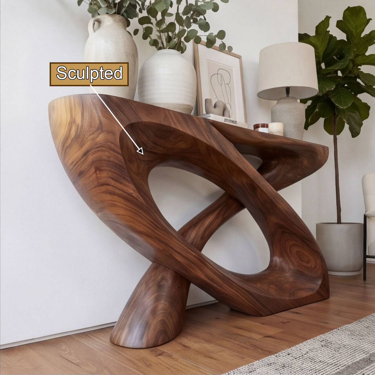 Veylora Sculpted Solid Wood Console Table